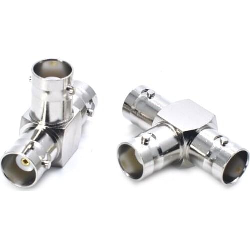 10pcs BrassBNC Male to Dual BNC Male Female Plug T-Shape RF Coaxial 3 Way Splitter Adapter for Security CCTV DVR Camera System