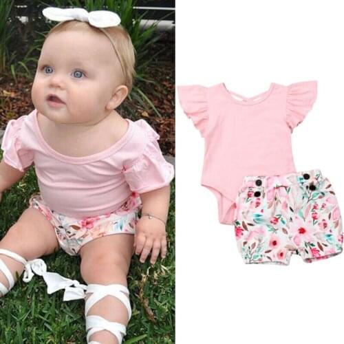 Newborn Baby Girl Jumpsuit Floral Shorts Pants Cotton Outfits Clothes Set 0-2Y