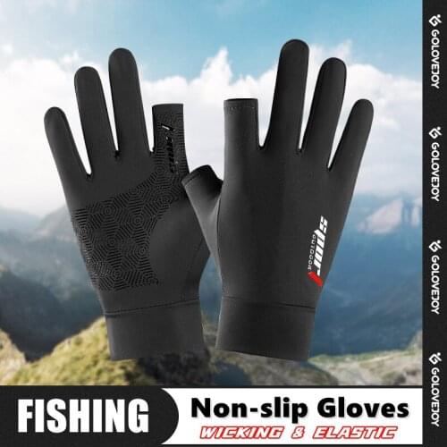 Summer Sunscreen Fishing Gloves Two-finger Cut Gloves Non-slip Driving Car Cycing Unisex Anti-UV Ice Silk Breathable Gloves