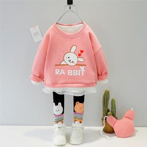 LISUNNY Girls Clothing Sets 2021 Spring Baby Rabbit Lace T Shirt Pants Children Kids Clothes Toddler Infant Casual Clothes
