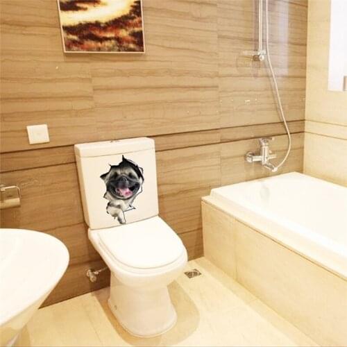 Cute Shar Pei Dog Toilet Stickers For Wash Room Wc Home Decoration Diy Vivid 3d Broken Hole Animal Wall Decals Pvc Mural Art