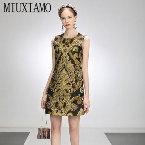 MIUXIMAO 2021 Spring Summer Party Dress Jacquard Flower Diamonds Above Knee Tank Office Lady Black Casual Dress Women Vestidos