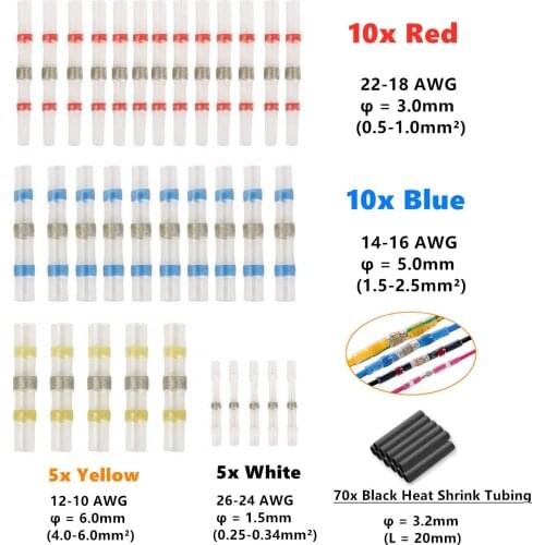 100Pcs Assortment Soldering Seal Heat Shrink Sleeve Wire Butt Terminals Crimp Connectors Waterproof & Heat Shrink Tube Kit