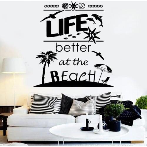 Wall Sticker Quote Life Better At The Beach Decal Palm Chair Stickers Shell Dolphin Home Decoration Vacation Decor Seagull