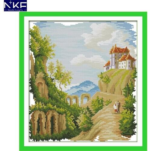 NKF Walk Together Stamped Cross Stitch Pattern DIY Kits Needlework Embroidery Set Chinese Cross Stitch for Home Decor