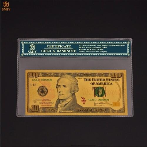 New Product 2018 American Gold Banknotes Color 10 Dollar Money Gold Plated World Currency Paper And COA Frame Gifts