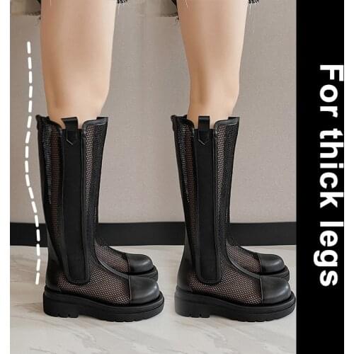 Kalsooni 2021 New Women Boots for Thick Legs Female Knee-high Mesh Martin Boots Plus Size Shoes 35-43