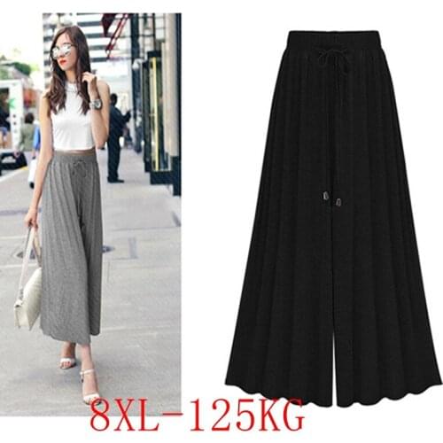 New large size wide-leg pants nine minutes pants 3XL-8XL womens summer high-waist large-size loose and thin wide-leg pants