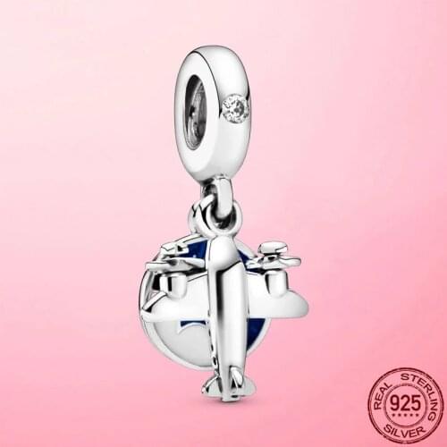 New s925 Sterling Silver Propeller Plane travel Dangle Charms Fit Original Pandola Bracelet DIY fine Jewelry gifts Free shipping