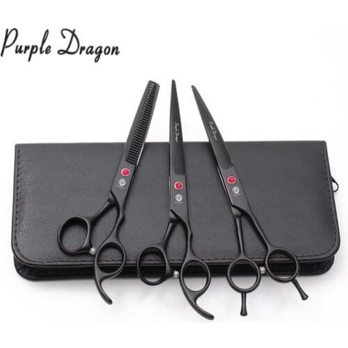 7" Purple Dragon Stainless Black Animal Hair Shears Dog Grooming Shears Straight Scissors Thinning Shears Pets Shears Set Z3102