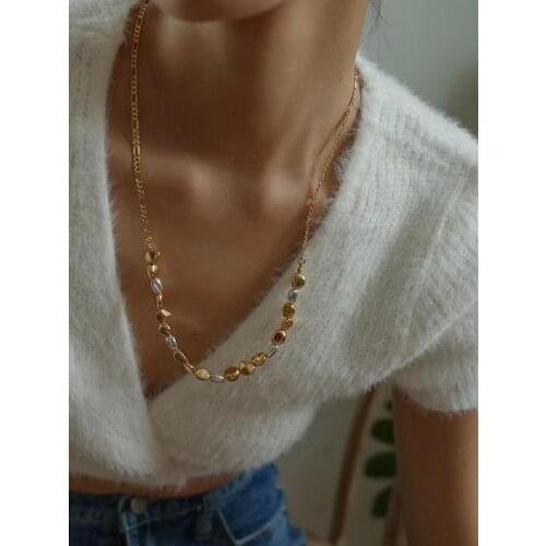 Brass With 18K 2 Tone Beads Necklaces Women Jewelry Runway T Show Party Rare Top Japan Korea Fashion