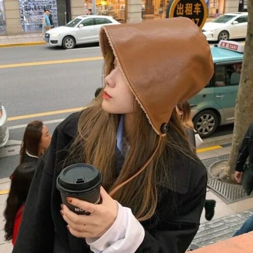 Spring Autumn Bucket Hat Faux Leather Bucket Hats PU Bucket Cap Fisherman Caps