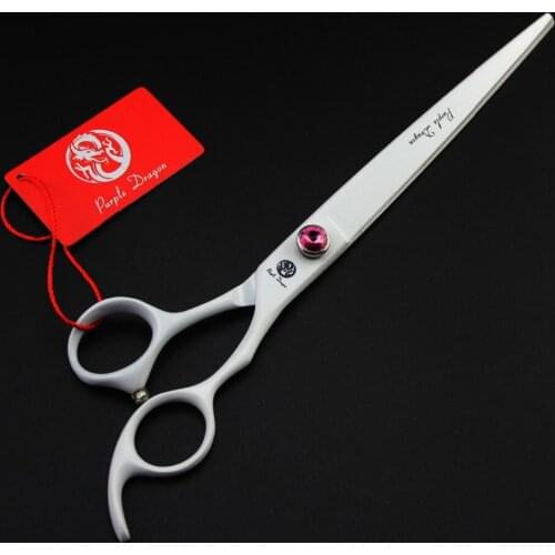 Hairdressing Scissors 677# 8.0'' 22cm Brand Purple Dragon TOP GRADE 440C White Color Dogs Cats Pets Cutting Scissors Hair Shears