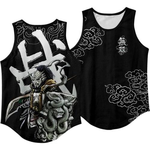 Couple Women Men Chinese Cartoon Printed Sleeveless Mesh Beach Vest Summer Slim Fit Undershirt Tanks Tops Singlet