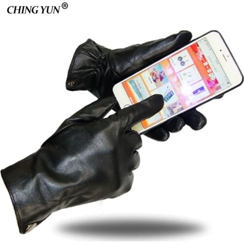 New Winter man genuine leather gloves male warm goat skin leather gloves black men mittens fleece liningPlus lining Arm sleeve