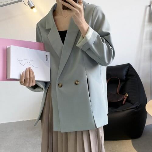 Spring Autumn New 2021 Loose Black Blazer Jackets Womens Korean Split Solid Color Oversized V-neck Long Sleeve Suit Cardigan