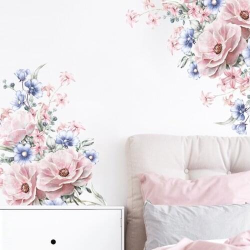 Pink Blue Flowers Wall Stickers Room Decoration Art Nursery Decals For Kids Living Room Decoration Wall Decals Wall Sticker