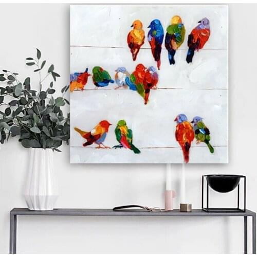 Handmad Palette Knife Oil Painting Knife Adorable Pet Birds Oil Painting On Canvas Wall Art Decoration Room Decor wall art