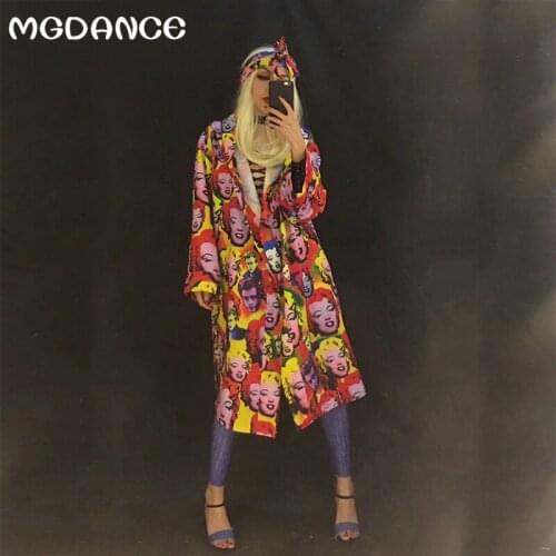 Sexy Stage Women Coat Monroe Beautiful Smile Face Jumpsuit And Bodysuit Outfit Party Nightclub Stage Wear Costume