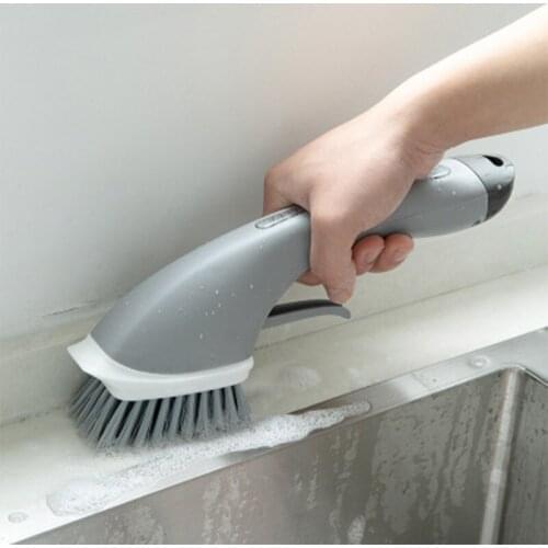 Long Handle Cleaning Brush Household Stove Add Liquid Spray Brush Kitchen Tile Sink Crevice Brush Non-slip Detergent Pot Brush