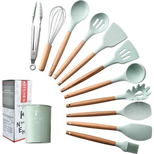 12PCS Silicone Kitchenware Kitchen Gadgets Cooking Tools Silicone Cooking Utensils Set Gadgets Knife Fork Spoon Flatware