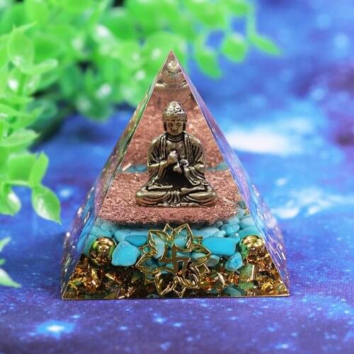 Handmade Orgonite Pyramid 60Mm Buddha Statue Natural Turquoise Orgone Energy Yoga Healing Energy Generator Emf Protector