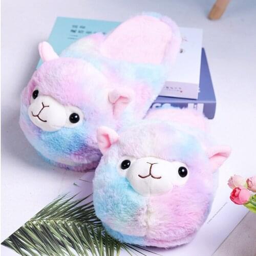 Women Slippers Alpaca Sheep Winter Indoor Slippers Warm Furry Cotton Shoes Funny Soft Slippers Cartoon Cotton Shoes Flip Flops