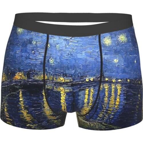 Over The Rhone Van Gogh Starry Sky Underpants Cotton Panties Mens Underwear Comfortable Shorts Boxer Briefs