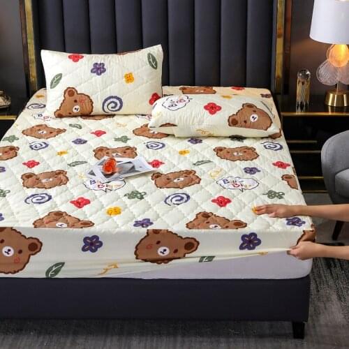 Waterproof Cotton Floral Printed Fitted Sheet Soft Cartoon All-around Mattress Slipcover Queen Bed Anti-mite Washable Bedspread