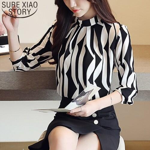 Long Sleeve Women Shirt Office Work Wear Womens Tops and Blouses Fashion Women Blouse 2021 Striped Chiffon Blouse Shirt 0941 60