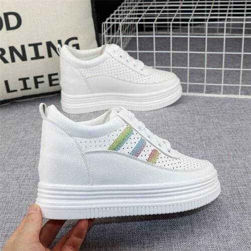 Summer Hollow Breathable White Shoes Female 2021 New Thick-soled Inner Increase 8cm Platform Shoes All-match Casual Sneakers