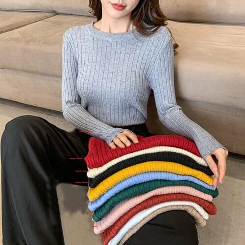 Women Sweater High Elastic Solid O-neck 2021 Fall Winter Fashion Sweater Women Slim Sexy Hight Bottoming Knitted Pullovers
