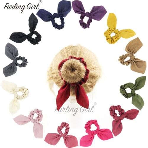 Furling Girl 1PC Silky Bunny Ears Elastic Hair Bands Rabbit Ears Bowknot Solid Colors Hair Scrunchies Women Hair Accessories