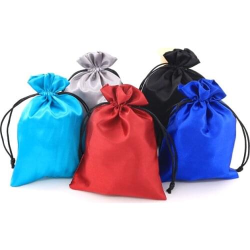 100pcs/lot 8*10cm Custom Logo extra cost Printed multi-color Satin Silk Drawstring Pouches jewelry Packaging Christmas Gift Bag