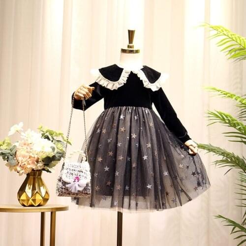 2020 New Star Mesh Girls Dresses For Wedding Spring Autumn Girl Birthday Party Evening Dress Tulle 3-7 Years Princess Ball Gown