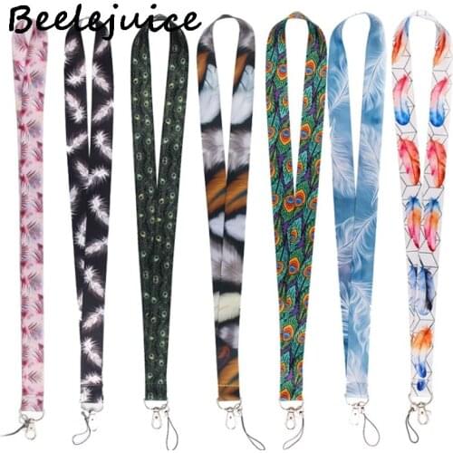 24pcs Leaf Leaves Feather Texture Lanyard Keys Phone Holder Funny Neck Strap With Keyring ID Card DIY webbings ribbon Hang Rope