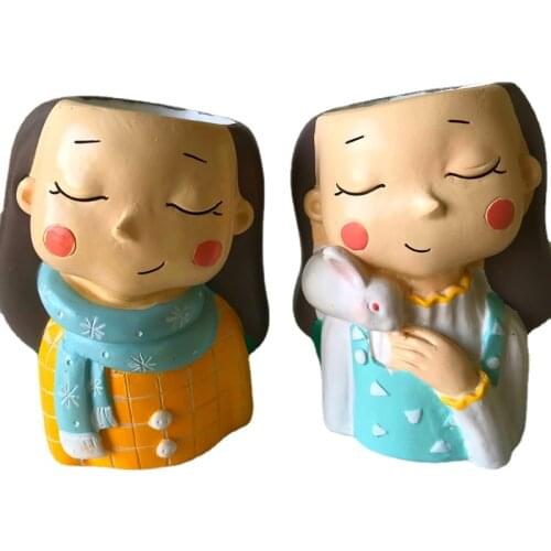 3D Candle Mold Boy Girl Flower Pot Maker Resin Concrete Vase Cactus Silicone Cake Baking Mould Chocolate Decoration Tools