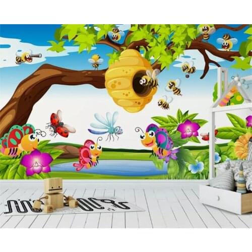 Custom mural photo 3d room wallpaper Cute animal bees and butterfly childrens room 3d wall murals wallpaper for wall 3 d
