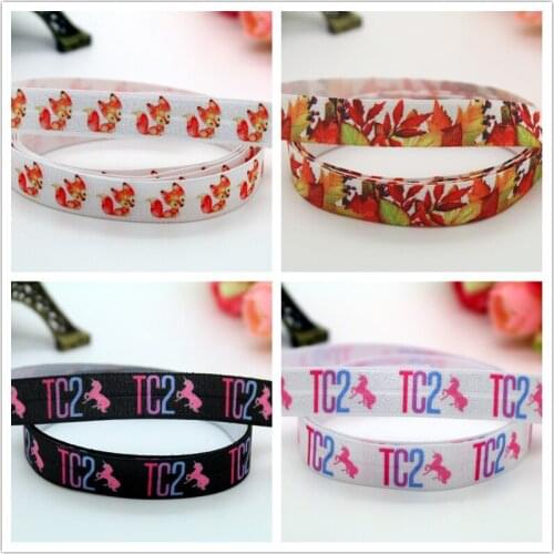 5/8'' Free shipping Fold Elastic FOE lularoe TC2 fox leaf fall printed headband headwear hairband decoration wholesale OEM B1492