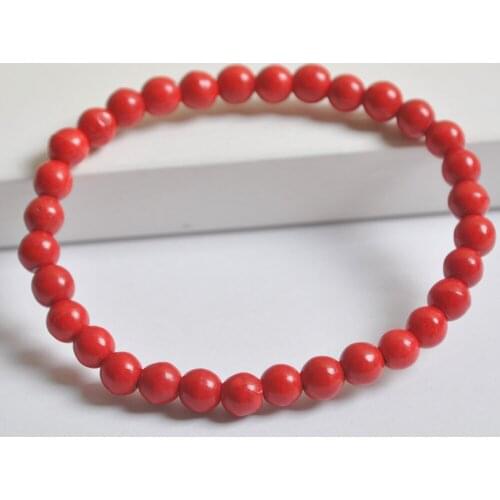 6MM Red Howlite Beads Bracelet Bangle Stretch 7.5 Inch Jewelry G624
