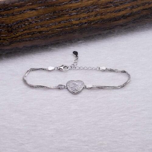 925 Sterling Silver Bracelet with Zircon Stone and Heart Design