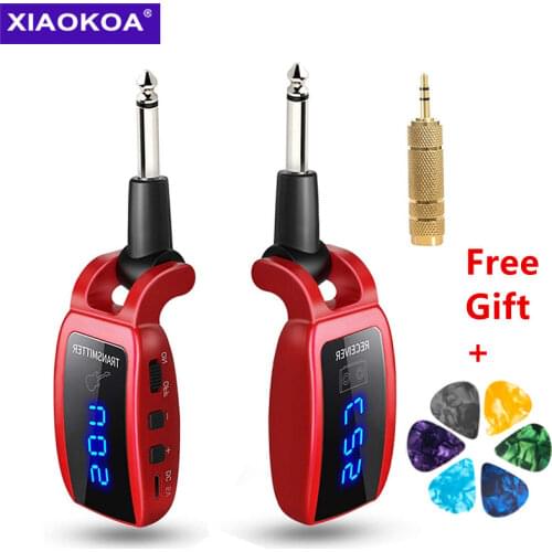 XIAOKOA Wireless Guitar System Rechargeable Upgrated LED Screen15 Channels UHF Wireless Guitar Transmitter Receiver For Electric