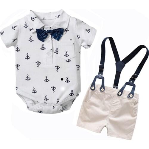 Cotton Boys Clothes Newborn Baby Romper Bow Tie Jumpsuit + Strap + Shorts Infant Romper Kids Outwear New Children Clothes 3-24 M