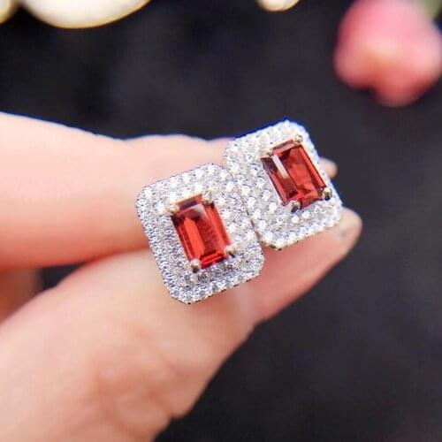 Mozambique garnet gemstone ring earrings necklace jewelry set 925 sterling silver shinning natural gem rectangle engagement gift