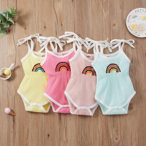2021 Summer Baby Girls Clothing Newborn Infant Baby Girls Sleeveless Rainbow Print Rompers Jumpsuits Outfits Baby Clothes