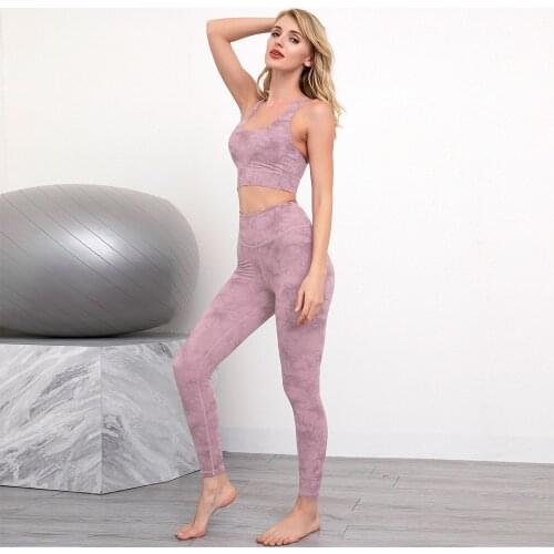 Two-piece Suit Gym Sports Suit Tie-Dye Yoga Sets Women Shockproof Cropped Bra Seamless Printed Leggings Outdoor Streetwear