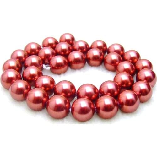 Qingmos Round 12mm Wine Red Sea Shell Pearl Beads for Jewelry Making DIY Necklace Bracelet Earring Loose Strands 15"