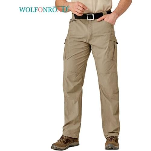 WOLFONROAD Summer Lightweight Quick Drying Pants Mens Climbing Trousers Outdoor Tactical Cargo Multi-Pockets Long Pants Male