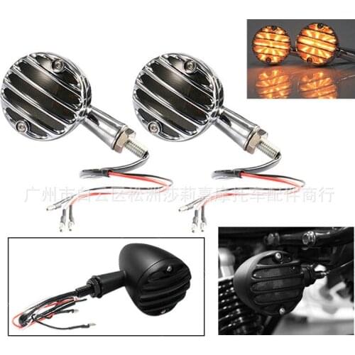 Chopper Motorcycle Turn Signal Light Chrome Metal Moto Flashing For Suzuki Yamaha Honda CG Cafe Racer Motorbike Amber Lamp