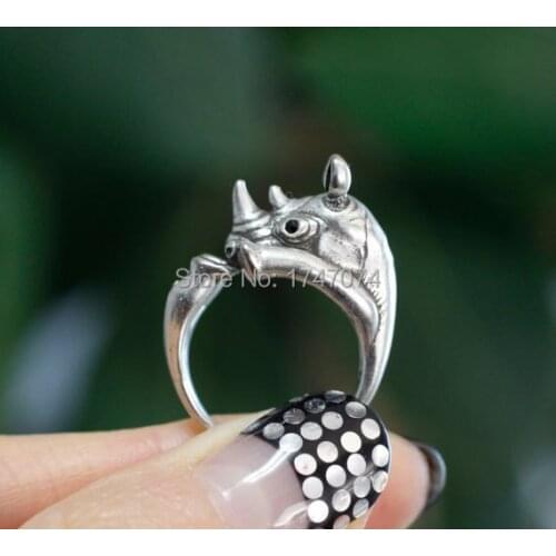 New Trendy Adjustable Retro Rhinoceros Ring Antique Silver Gold Bronze Color Plated Animal Fashion Men Jewelry Women